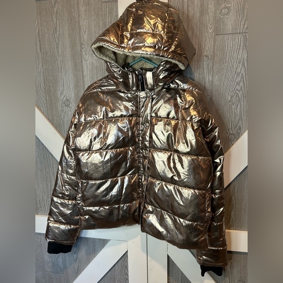 022. Aerie Offline Women's Metallic Hooded Puffer Coat Size Small - Picture 2 of 8